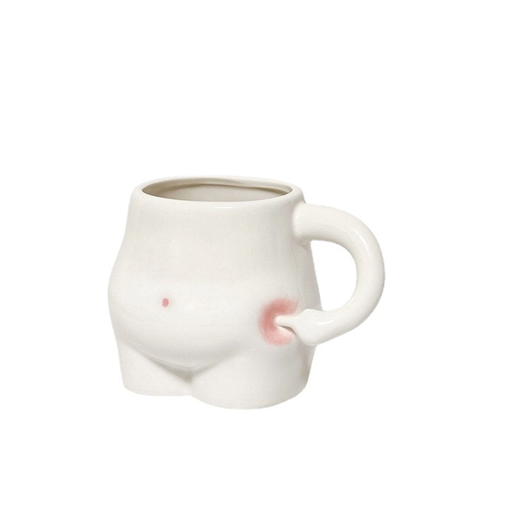 White Ceramic Fat Belly Mug with Ergonomic Grip by HitMyNeed