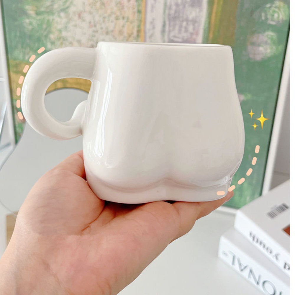 White Ceramic Fat Belly Mug with Ergonomic Grip by HitMyNeed
