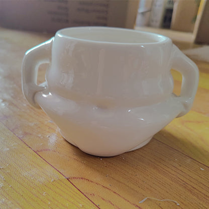 White Ceramic Fat Belly Mug with Ergonomic Grip b by HitMyNeed
