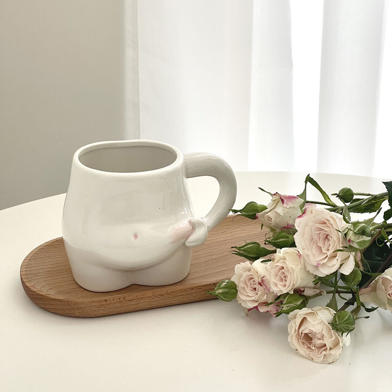 White Ceramic Fat Belly Mug with Ergonomic Grip c by HitMyNeed