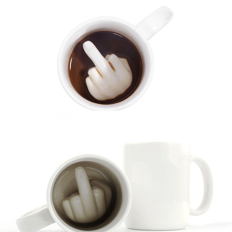 White Ceramic Middle Finger Coffee Mug by HitMyNeed