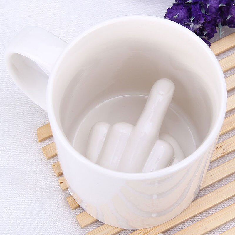 White Ceramic Middle Finger Coffee Mug by HitMyNeed