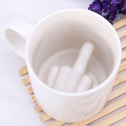 White Ceramic Middle Finger Coffee Mug by HitMyNeed
