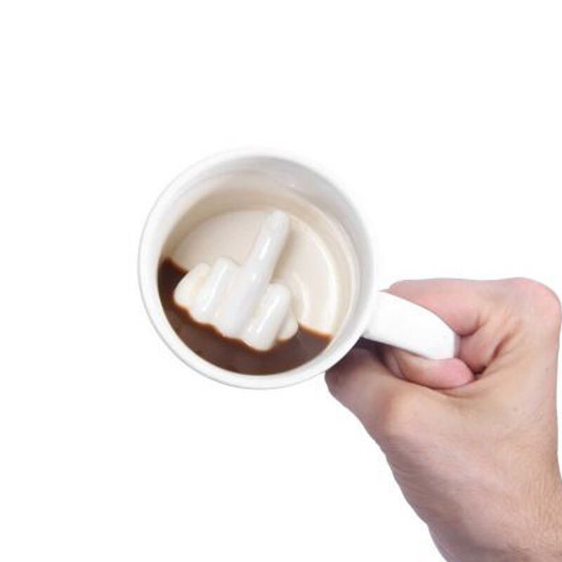 White Ceramic Middle Finger Coffee Mug by HitMyNeed