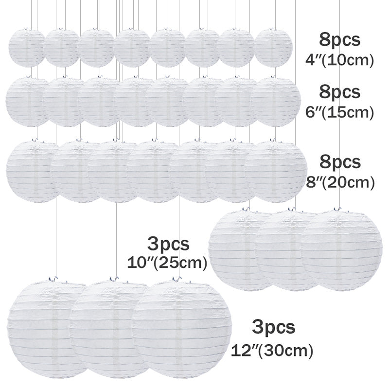 White Chinese Paper Lanterns Set (30 Pack) by HitMyNeed