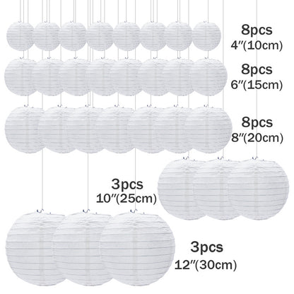 White Chinese Paper Lanterns Set (30 Pack) by HitMyNeed