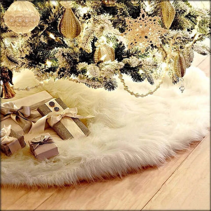 White Faux Fur Christmas Tree Skirt 78cm by HitMyNeed