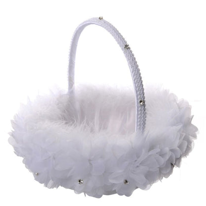 White Lace Flower Girl Basket for Wedding Aisle Petals by HitMyNeed