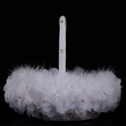 White Lace Flower Girl Basket for Wedding Aisle Petals by HitMyNeed