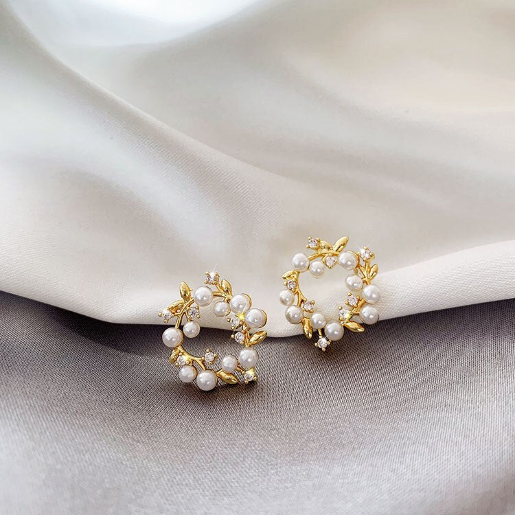 White Pearl Stud Earrings for Women by HitMyNeed