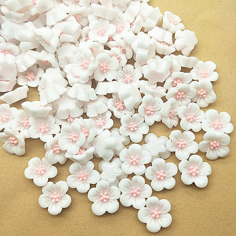 White Resin Flower Embellishments 14mm (100pcs) by HitMyNeed