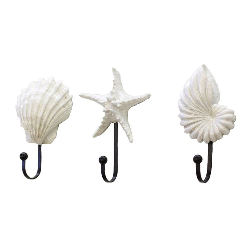 White Resin Sea Shell Wall Hooks Set of 3 by HitMyNeed