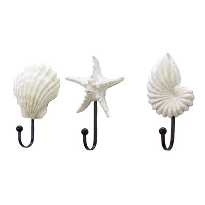White Resin Sea Shell Wall Hooks Set of 3 by HitMyNeed