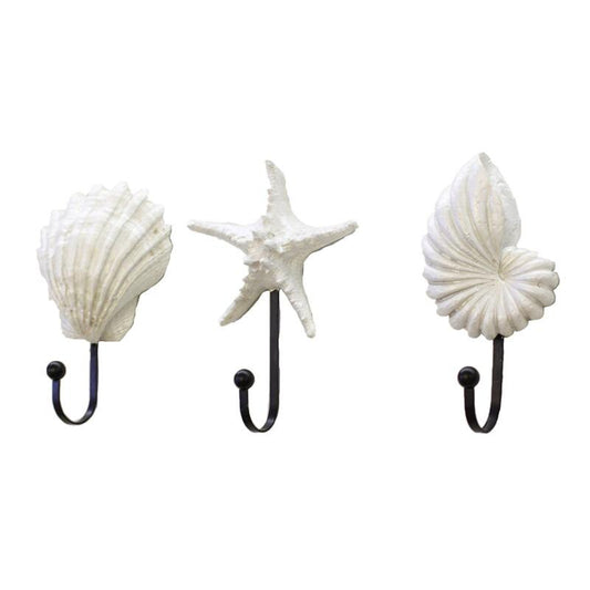 White Resin Sea Shell Wall Hooks Set of 3 by HitMyNeed