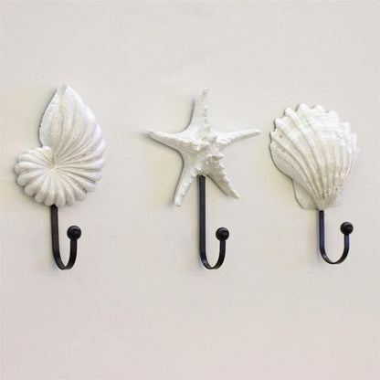 White Resin Sea Shell Wall Hooks Set of 3 by HitMyNeed