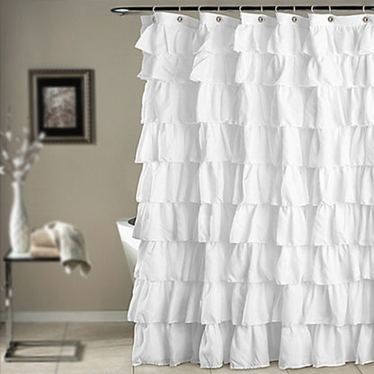 White Ruffle Shower Curtain with Hooks 180 x 180 cm by HitMyNeed