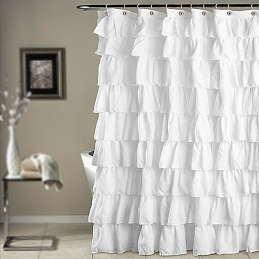 White Ruffle Shower Curtain with Hooks 180 x 180 cm by HitMyNeed