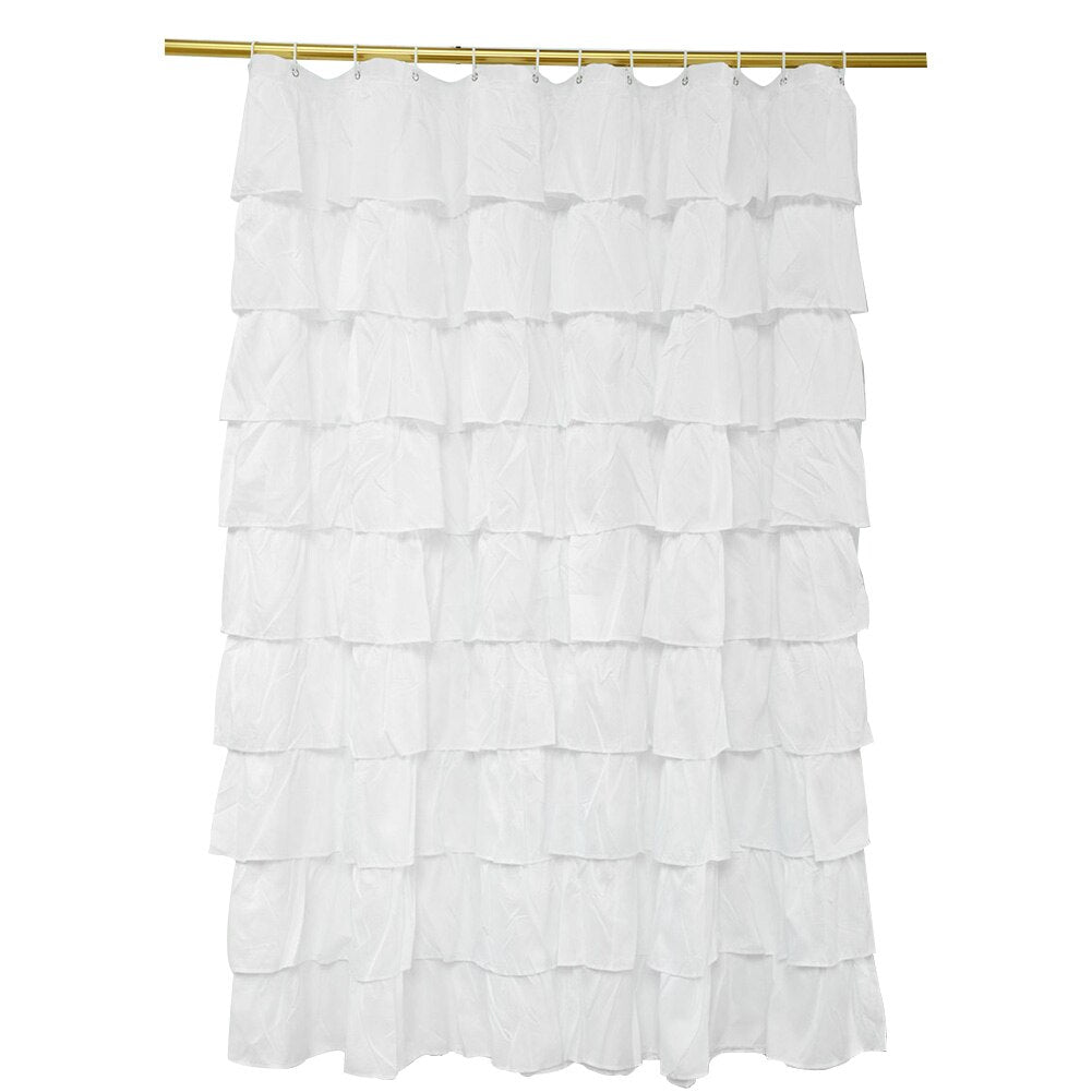 White Ruffle Shower Curtain with Hooks 180 x 180 cm by HitMyNeed
