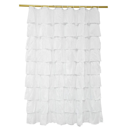White Ruffle Shower Curtain with Hooks 180 x 180 cm by HitMyNeed
