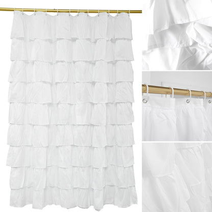 White Ruffle Shower Curtain with Hooks 180 x 180 cm by HitMyNeed