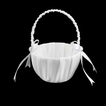 White Satin Flower Girl Basket with Pearls by HitMyNeed