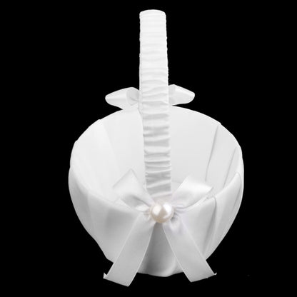 White Satin Flower Girl Basket with Pearls by HitMyNeed