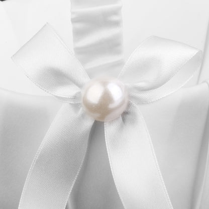 White Satin Flower Girl Basket with Pearls by HitMyNeed
