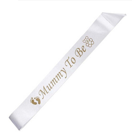 White Satin Mommy To Be Sash for Baby Showers by HitMyNeed