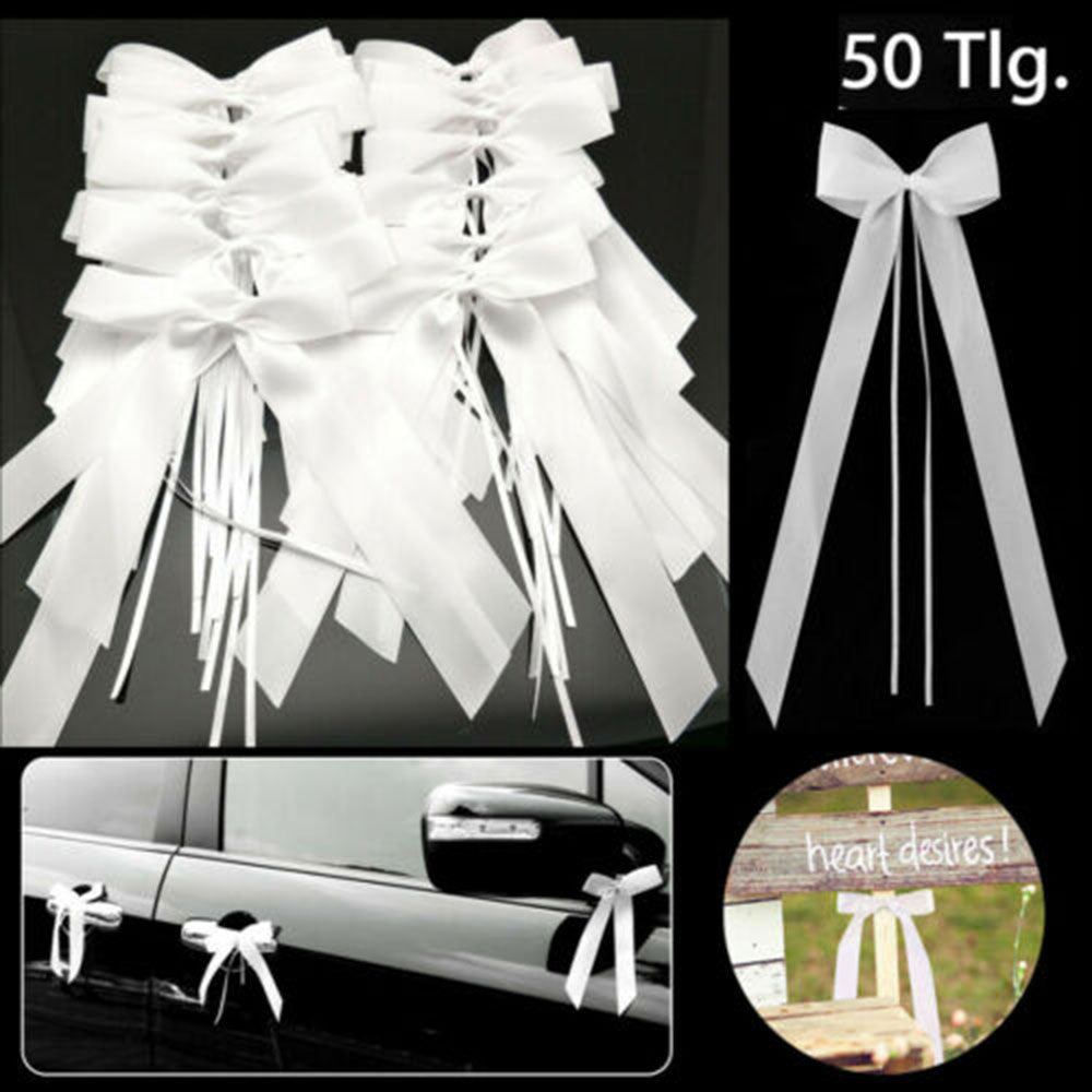 White Wedding Car Bows 50 Pack - Ready-Tied Polyester by HitMyNeed