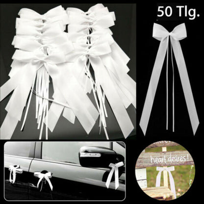 White Wedding Car Bows 50 Pack - Ready-Tied Polyester by HitMyNeed