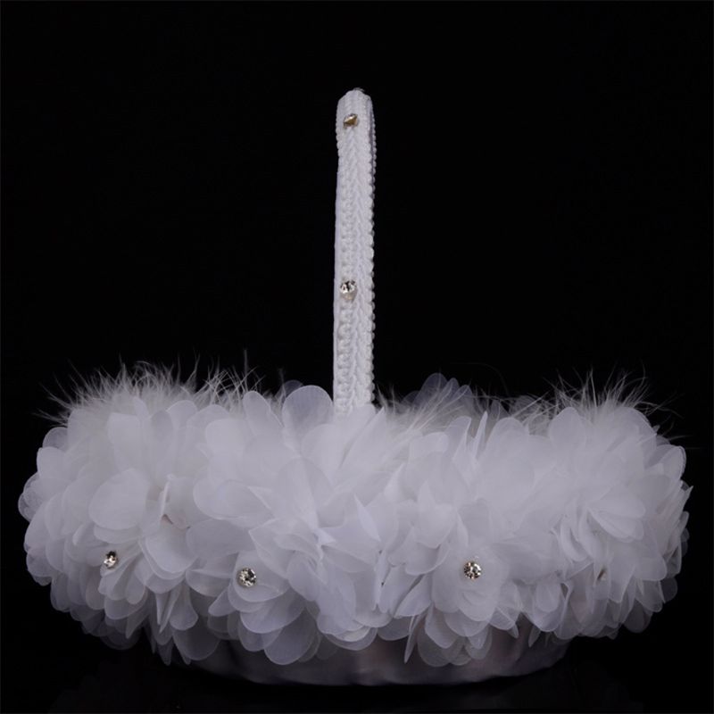 White Wedding Flower Basket for Flower Girls by HitMyNeed
