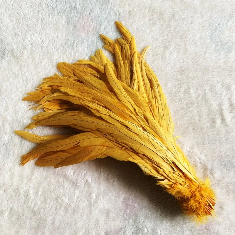 Wholesale 500pcs Color Rooster Tail Feathers 25-45cm gold-yellow 40-45cm by HitMyNeed