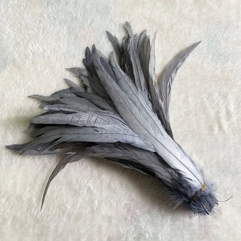 Wholesale 500pcs Color Rooster Tail Feathers 25-45cm light-grey 40-45cm by HitMyNeed