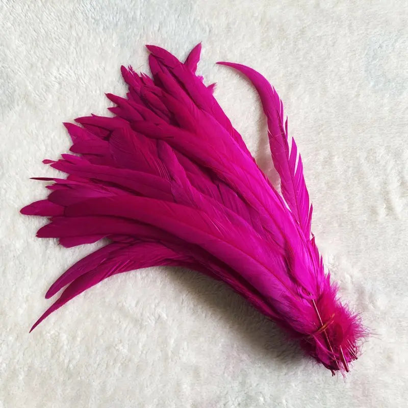 Wholesale 500pcs Color Rooster Tail Feathers 25-45cm rose-red 40-45cm by HitMyNeed