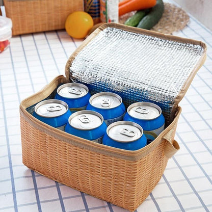 Wicker Picnic Basket with Insulated Cooler Lining by HitMyNeed