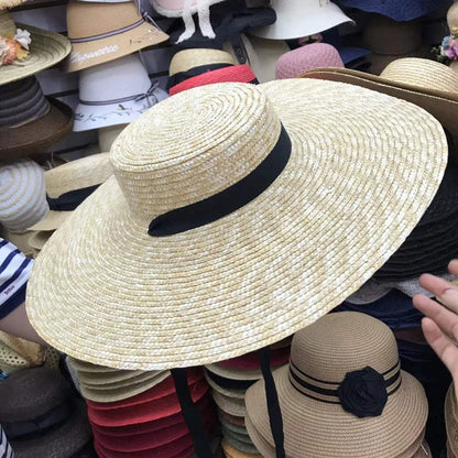 Wide Brim Straw Boater Hat with UV Sun Protection by HitMyNeed