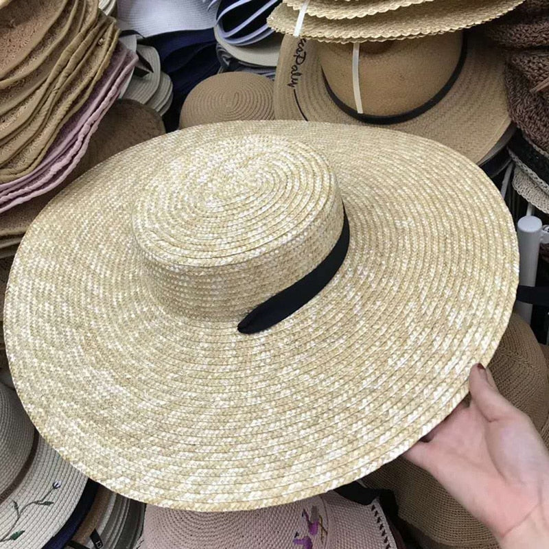 Wide Brim Straw Boater Hat with UV Sun Protection by HitMyNeed