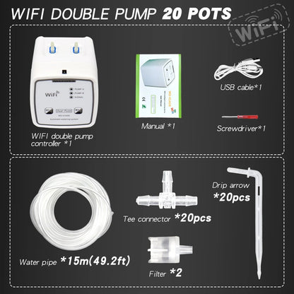 WiFi Dual Pump Drip Irrigation System for 20 Pots by HitMyNeed