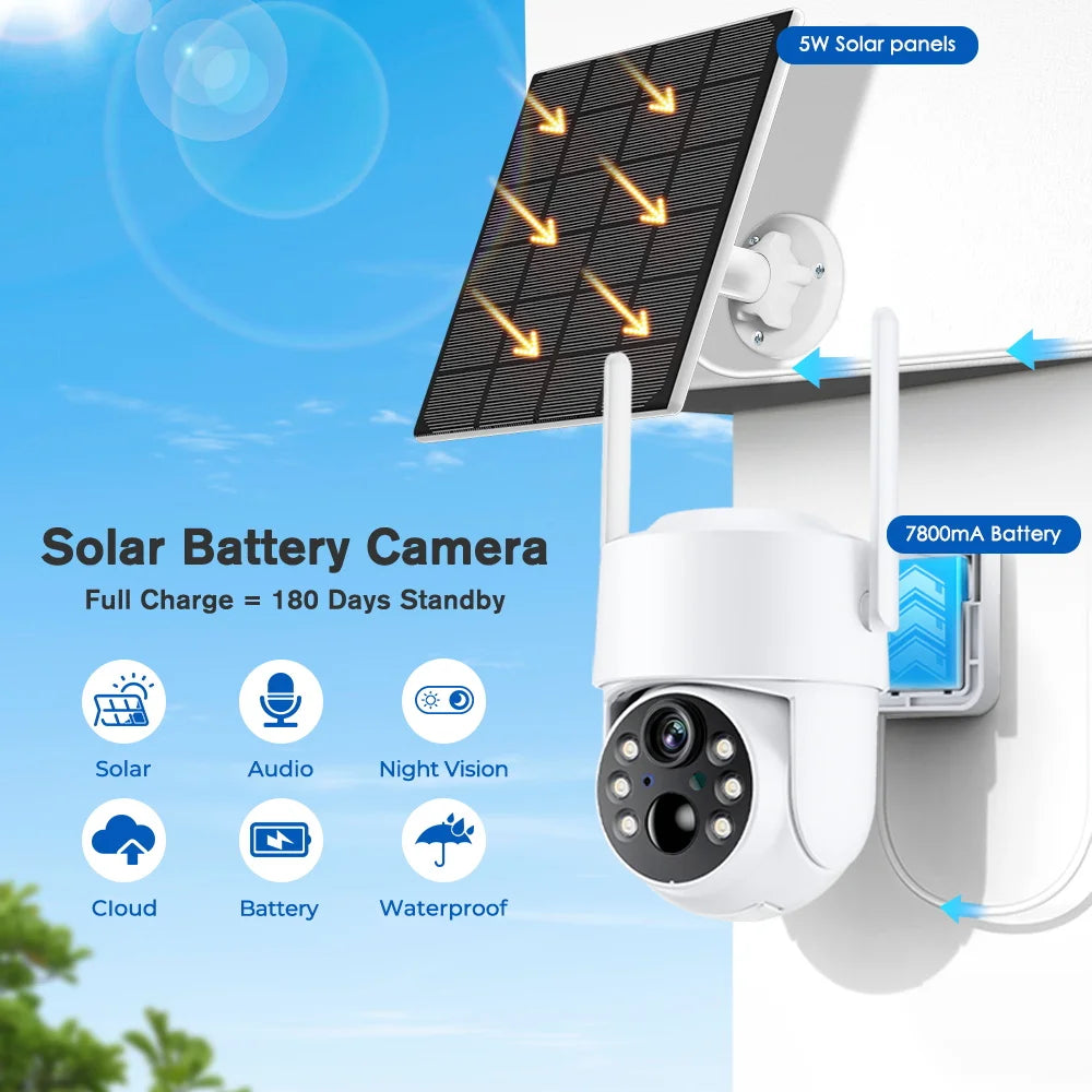 WiFi Solar PTZ Outdoor Security Camera 4MP with iCSee 2mp-no-sd-card by HitMyNeed