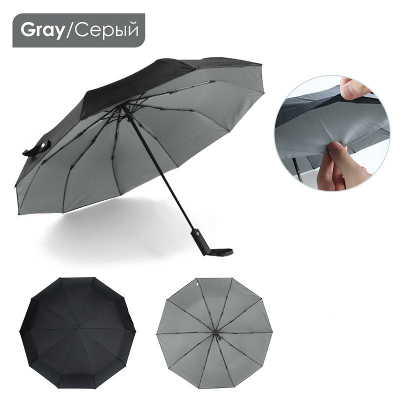 Windproof Double Auto Folding Umbrella, 10-Rib Large gray by HitMyNeed