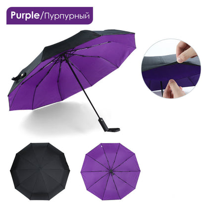Windproof Double Auto Folding Umbrella, 10-Rib Large purple by HitMyNeed