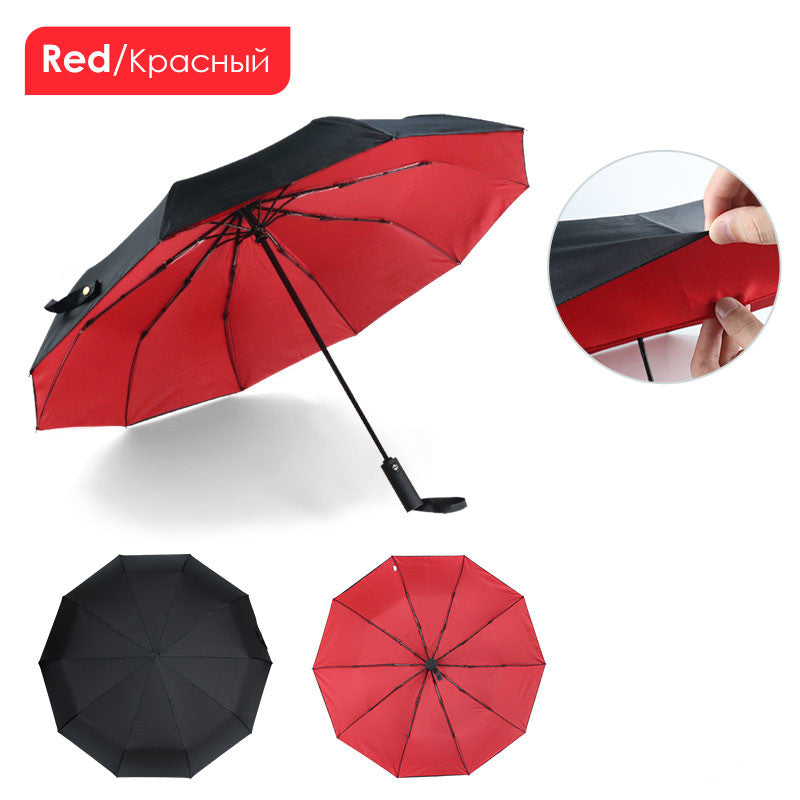 Windproof Double Auto Folding Umbrella, 10-Rib Large red by HitMyNeed