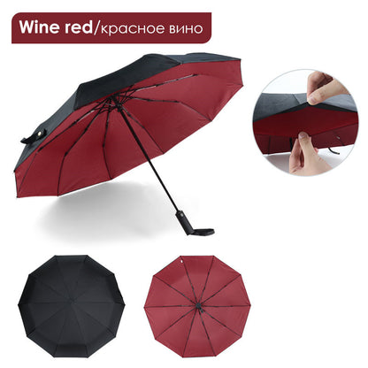 Windproof Double Auto Folding Umbrella, 10-Rib Large redwine by HitMyNeed