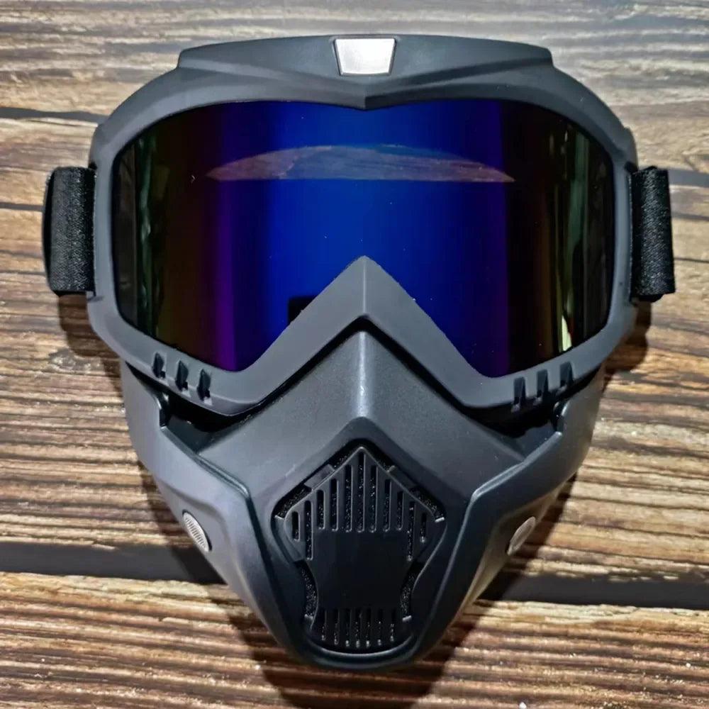 Windproof Motorcycle Mask Goggles with UV Protection blue-lens by HitMyNeed