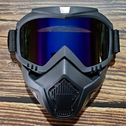 Windproof Motorcycle Mask Goggles with UV Protection blue-lens by HitMyNeed