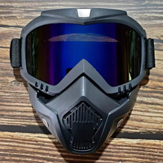 Windproof Motorcycle Mask Goggles with UV Protection blue-lens by HitMyNeed
