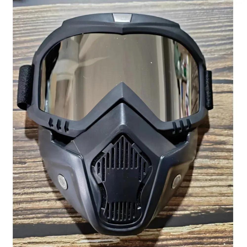 Windproof Motorcycle Mask Goggles with UV Protection silver-lens by HitMyNeed