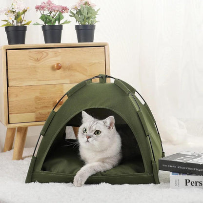 Winter Clamshell Cat Tent Bed with Warm Cushion by HitMyNeed