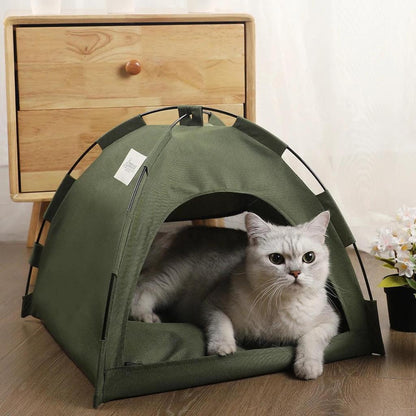 Winter Clamshell Cat Tent Bed with Warm Cushion army-green l-50x50cm by HitMyNeed
