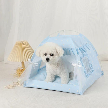 Winter Clamshell Cat Tent Bed with Warm Cushion blue l-50x50cm by HitMyNeed